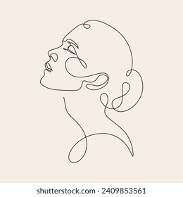 Woman head vector lineart illustration. One Line style drawing. Woman Line Art Minimalist Logo.