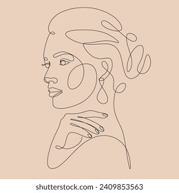 Woman head vector lineart illustration. One Line style drawing. Woman Line Art Minimalist Logo.