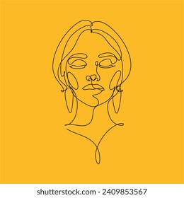 Woman head vector lineart illustration. One Line style drawing. Woman Line Art Minimalist Logo.