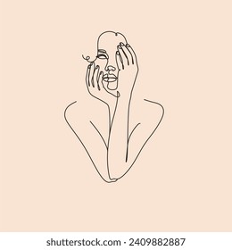 Ilustración del linearto vectorial de la cabeza de la mujer. Dibujo de un estilo de línea. Logo Mínimalista De Arte De La Línea De La Mujer.