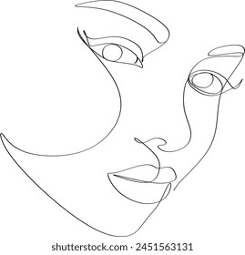 Ilustración lineal de Vector de cabeza de mujer. Dibujo de estilo Una línea. Logotipo minimalista Woman Line Art. Trabajo manual sin inteligencia artificial
