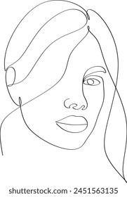 Woman head vector lineart illustration. One Line style drawing. Woman Line Art Minimalist Logo. Manual work without artificial intelligence
