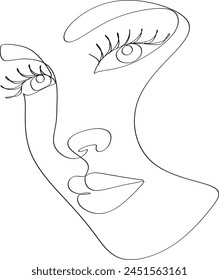 Woman head vector lineart illustration. One Line style drawing. Woman Line Art Minimalist Logo. Manual work without artificial intelligence
