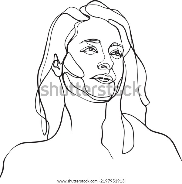 Woman Head Vector Lineart Illustration One Stock Vector (Royalty Free ...