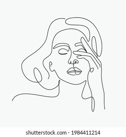 Ilustración artística de una línea vectorial de cabeza de mujer. Dibujo de un estilo de línea. 