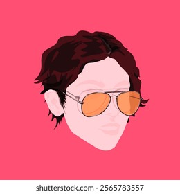 woman head wearing fashionable glasses on pink background