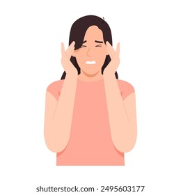 Woman headache and brain Severe. People feeling dizzy have migraine. stressed with work problems.
Confused brain. Vector illustration