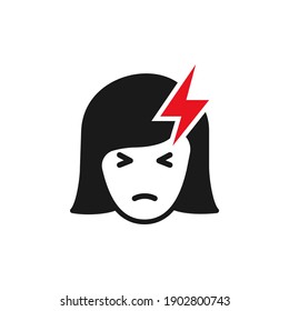 Woman with Headache flat style icon. Migraine symbol concept isolated on white background. Vector illustration