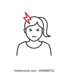 Woman with Headache flat style icon. Migraine symbol concept isolated on white background. Vector illustration