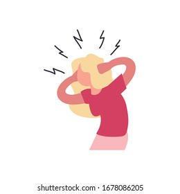 woman with headache icon over white background, covid 19 concept, flat style, vector illustration