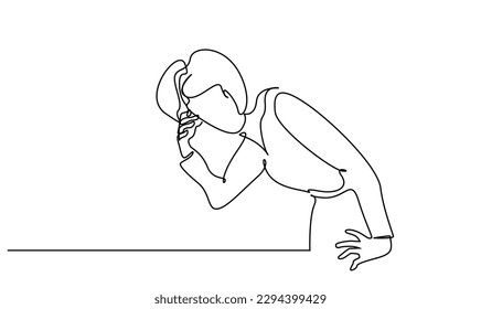 woman headache tired looking down line art