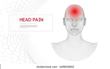 Woman with headache vector illustration isolated on white background. Half length portrait of girl having migraine.