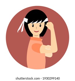 Woman with headband flexing her arm muscle logo vector. Happy women's day and Happy mother's day concept.