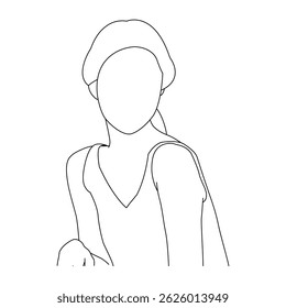 Woman with Headband and Ponytail Line Drawing, Simple Outline of a Young Female with Hair Accessory