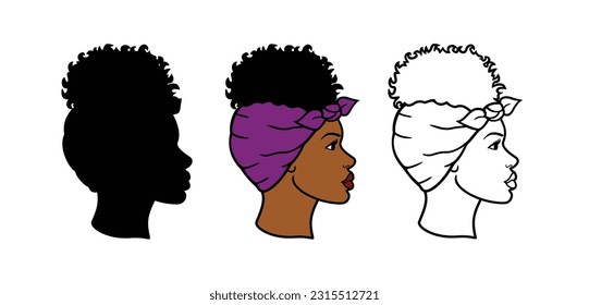 Woman with headband. Silhouette of woman with headband. Head of girl with headband isolated on white.