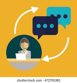woman headphone bubble customer service technical service call center icon set. Colorful and flat design. Vector illustration