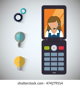 woman headphone cellphone customer service technical service call center icon set. Colorful and flat design. Vector illustration