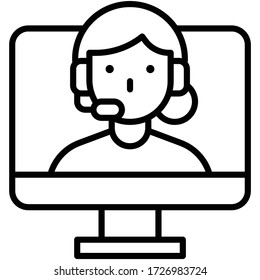 Woman with headphone in monitor, video call vector illustration