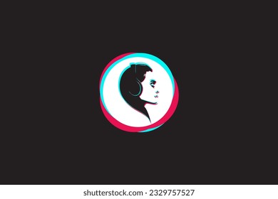 WOMAN AND HEADPHONES ILLUSTRATION VECTOR LOGO