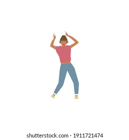 woman with headphones jumping and dancing