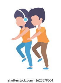 woman with headphones and man walking healthy lifestyle vector illustration