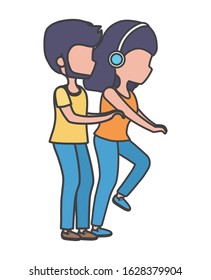 woman with headphones and man walking healthy lifestyle vector illustration