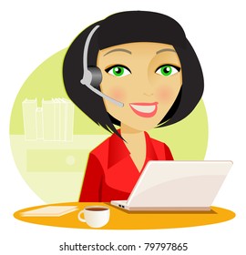 Woman with headset and computer in the office