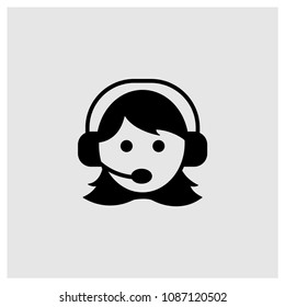 Woman with headset sign icon in trendy flat style isolated on grey background, modern symbol vector illustration for web