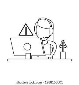 woman with headset working with computer