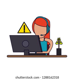 woman with headset working with computer