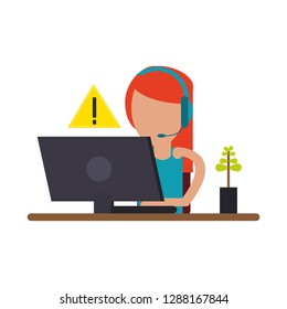 woman with headset working with computer