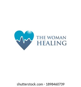 Woman healing logo design with love icon template