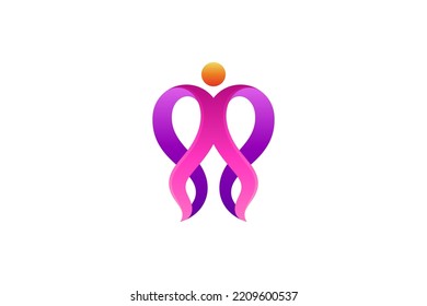 woman health and care logo, abstract people with heart shape creative logo template