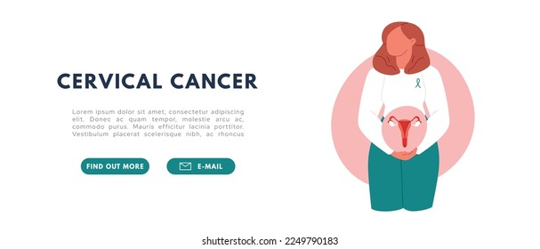 Salud de la mujer. Cáncer cervical. Problemas de ginecología.Ilustración aislada por vector plano