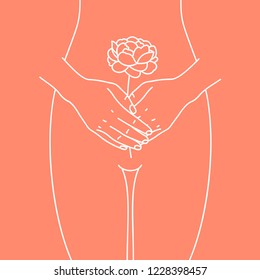 Woman health illustration. Intimate hygiene. Hands with the flower. Vector illustration