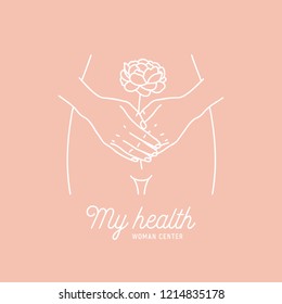 Woman health logotype. Intimate hygiene. Hands with the flower. Vector illustration