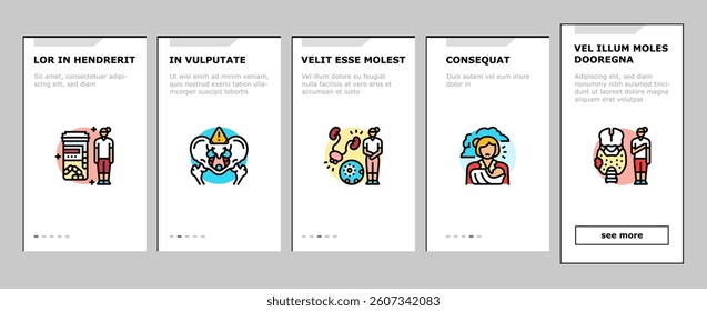 woman health medical care onboarding mobile vector breast cancer, endometriosis, menstrual, osteoporosis, hormonal imbalance, menopause woman health medical care illustrations