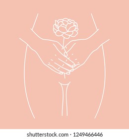 Woman Health Symbol. Intimate Hygiene. Hands With The Flower. Vector Illustration