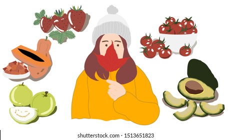Woman healthy lifestyle with autumn season, food clean eating for yourself , fruit, vegetable, fat burn, schedule, infographic media, minimal concept design vector, easy to adjust color.