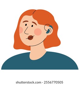 Woman with hearing aid device inserted into ear. Deaf and hear aid concept. World hearing day.	