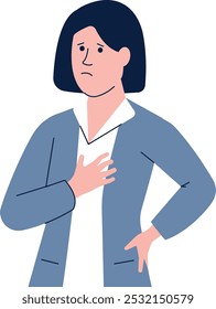 A woman with a heart condition is looking down