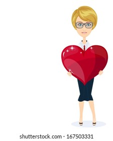 woman with a heart on a white background, vector