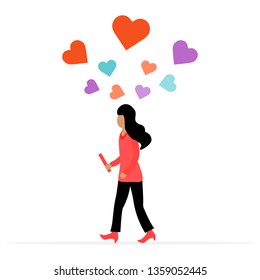 Woman, hearts. Birthday, Valentine's day, Mother's Day, Father's day vector background. Design for greeting card, banner, poster or print.