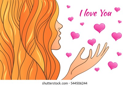 Woman and hearts   hand  Vector illustration greeting Valentine's Day white background  Ideal for greeting card design  banners  flyers   posters 