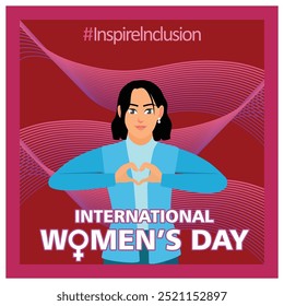 Woman with heart-shaped hands. Celebrating International Women's Day. Women's Day concept. Flat vector illustration.