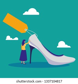 woman with heel shoe and tag commercial