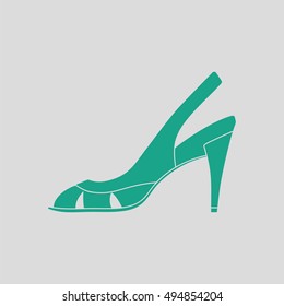 Woman heeled sandal icon. Gray background with green. Vector illustration.