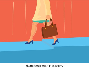 Woman in heels going to work. Flat vector illustration.