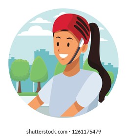 woman with helmet profile