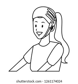 woman with helmet profile black and white